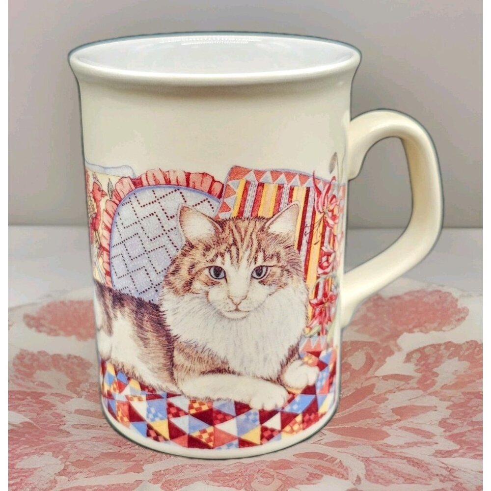 Vintage Angela J Hulse Cat & Kitten On Sofa Coffee Cup Mug Made In England